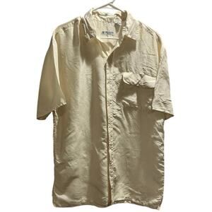 Lanvin Paris Cream Silk Short-Sleeve Button-down Shirt Relaxed Fit Pocket Sz Med
